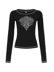 Dark Graphic Print Long Sleeves Tee