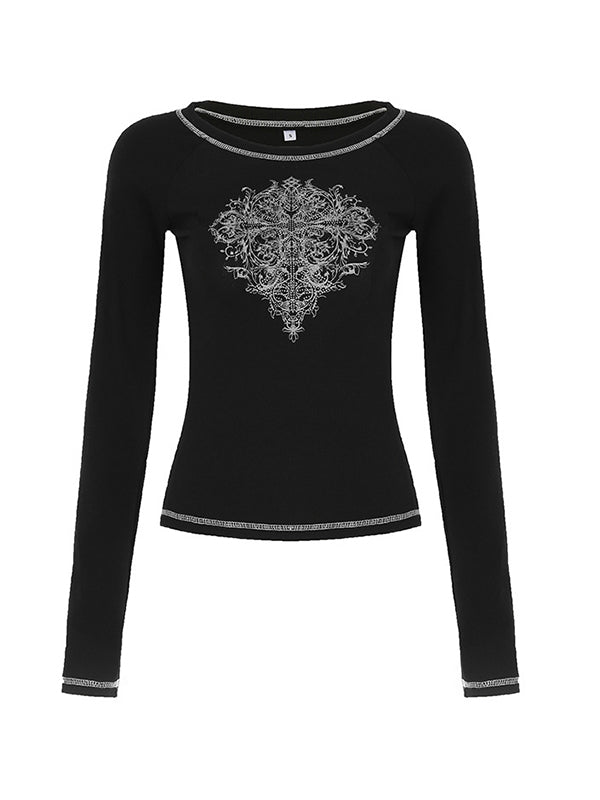 Dark Graphic Print Long Sleeves Tee