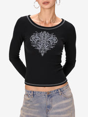 Dark Graphic Print Long Sleeves Tee