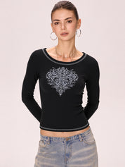 Dark Graphic Print Long Sleeves Tee