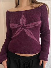 Jacquard Crew Neck Long Sleeve Knits