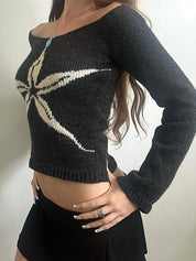 Jacquard Crew Neck Long Sleeve Knits