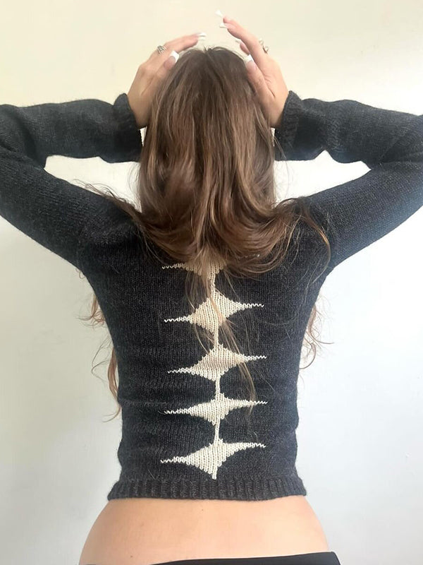 Jacquard Crew Neck Long Sleeve Knits