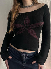 Jacquard Crew Neck Long Sleeve Knits