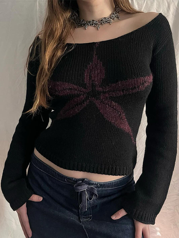 Jacquard Crew Neck Long Sleeve Knits