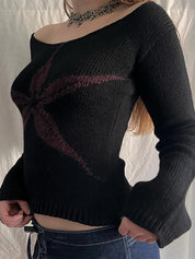 Jacquard Crew Neck Long Sleeve Knits