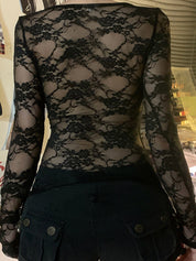 Lace Stitching Long Sleeve Tee