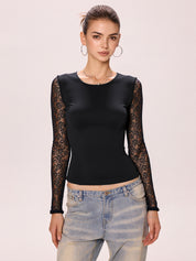 Lace Stitching Long Sleeve Tee