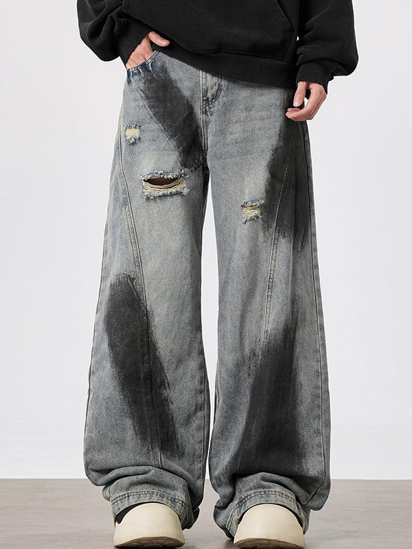 Men's Graffiti Ripped Loose Jeans