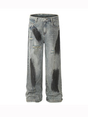 Men's Graffiti Ripped Loose Jeans