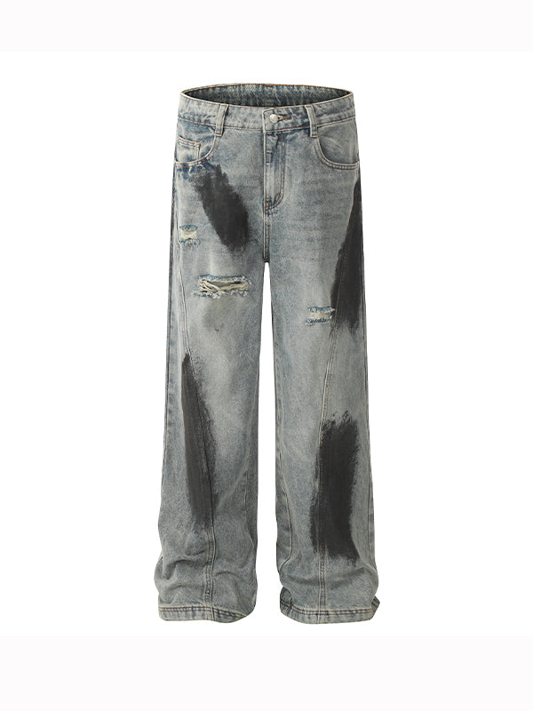 Men's Graffiti Ripped Loose Jeans