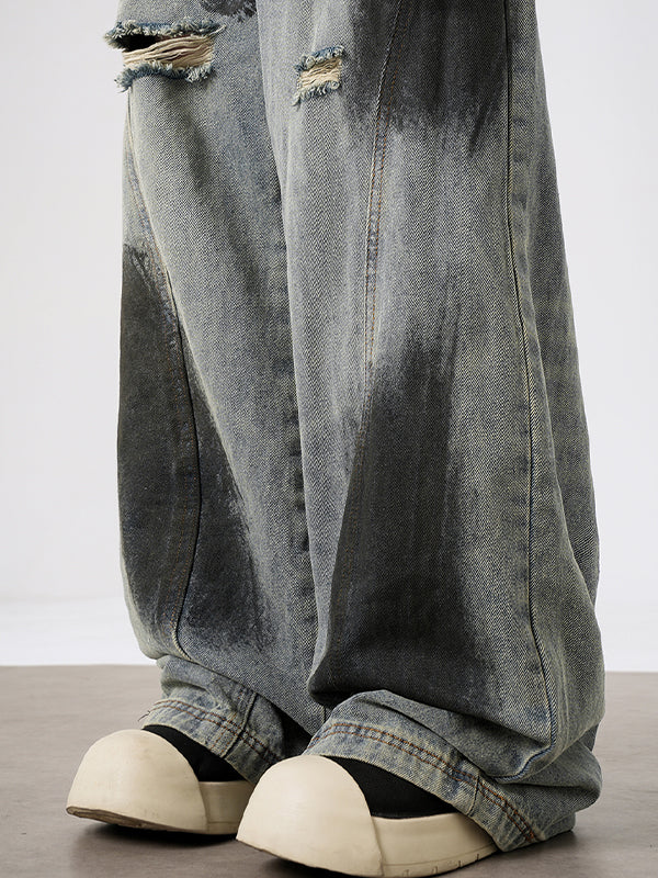 Men's Graffiti Ripped Loose Jeans