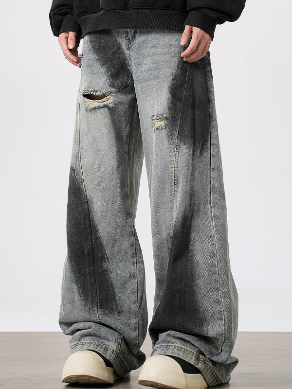 Men's Graffiti Ripped Loose Jeans