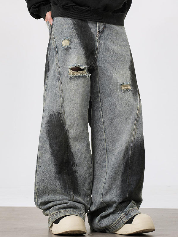 Men's Graffiti Ripped Loose Jeans