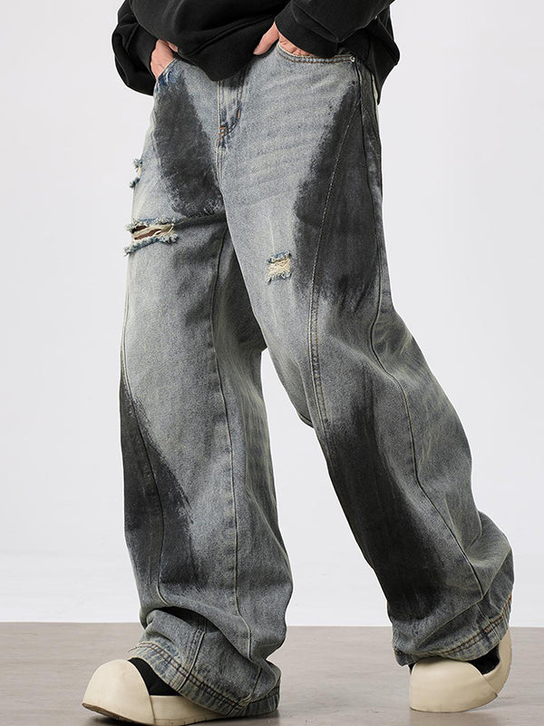 Men's Graffiti Ripped Loose Jeans