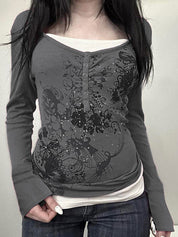 Vintage Butterfly Print Long Sleeve Knits