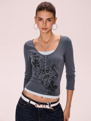 Vintage Butterfly Print Long Sleeve Knits