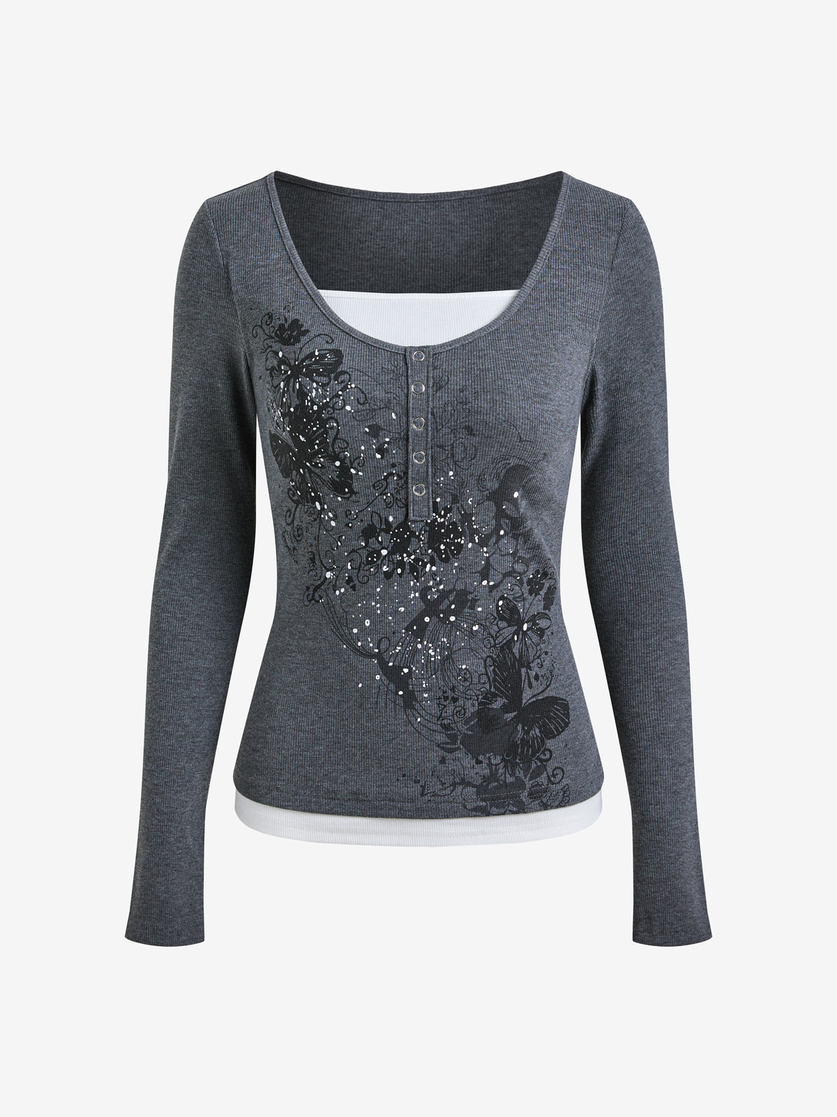 Vintage Butterfly Print Long Sleeve Knits