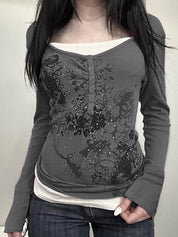 Vintage Butterfly Print Long Sleeve Knits