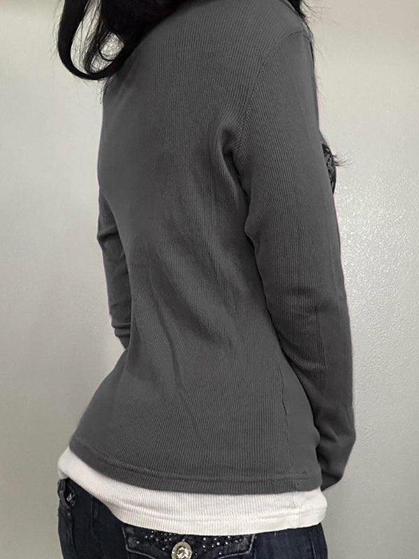 Vintage Butterfly Print Long Sleeve Knits