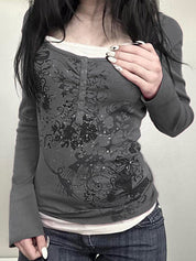 Vintage Butterfly Print Long Sleeve Knits