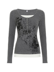 Vintage Butterfly Print Long Sleeve Knits