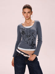 Vintage Butterfly Print Long Sleeve Knits