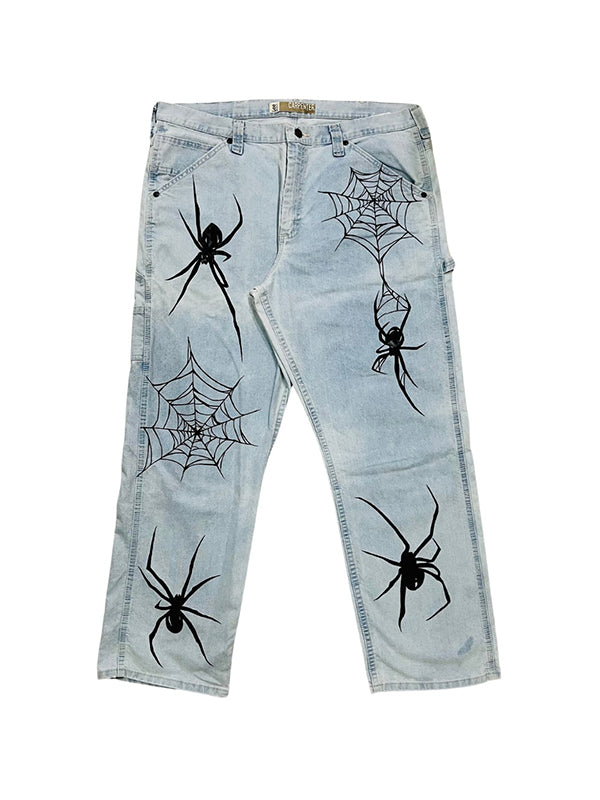 Men's Spider Print Loose Jeans