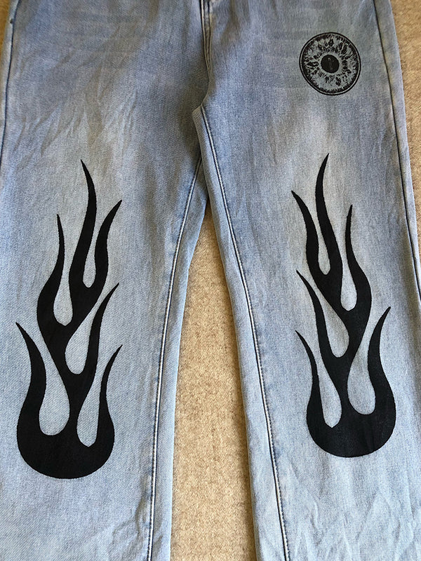 Men's Flame Print Loose Jeans
