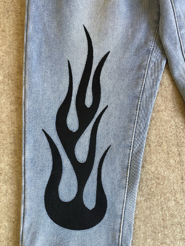 Men's Flame Print Loose Jeans