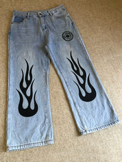 Men's Flame Print Loose Jeans