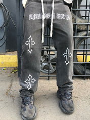 Men's Cross Print Loose Jeans