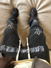 Men's Cross Print Loose Jeans