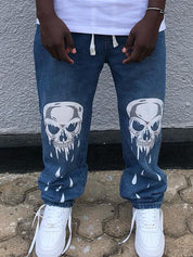 Men's Skull Print Loose Jeans