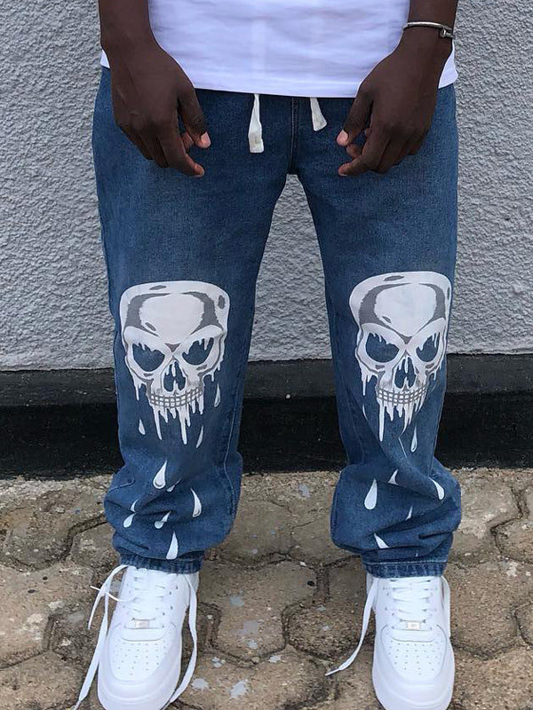 Men's Skull Print Loose Jeans