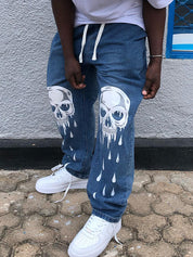 Men's Skull Print Loose Jeans