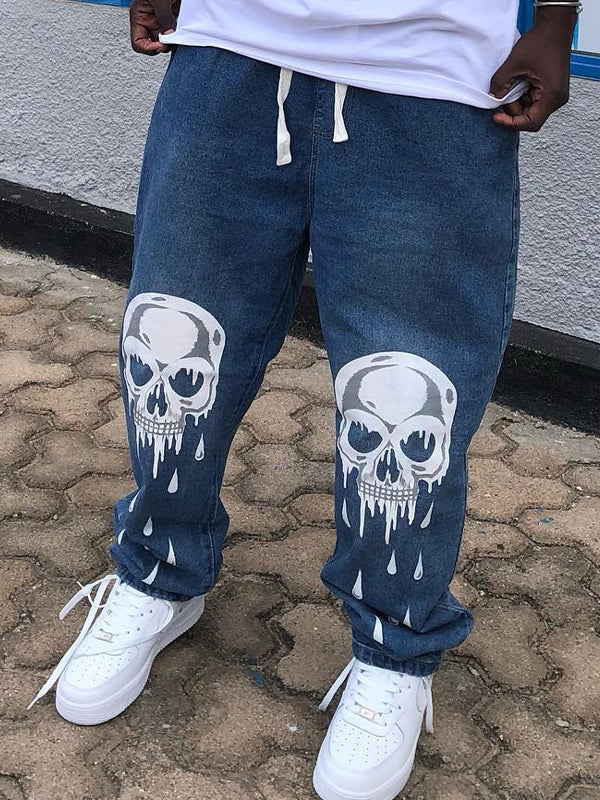 Men's Skull Print Loose Jeans