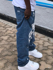 Men's Skull Print Loose Jeans