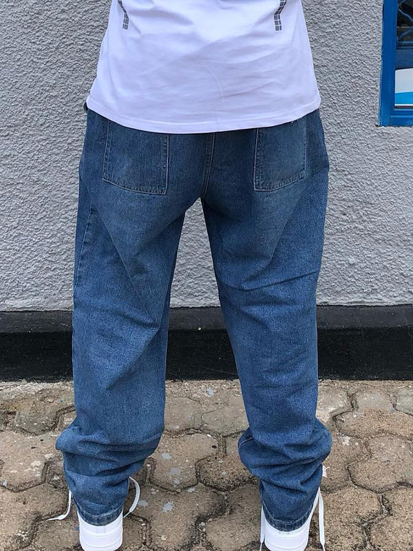 Men's Skull Print Loose Jeans