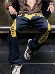 Men's Skull Letter Print Loose Jeans