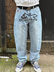 Men's Animal Print Loose Jeans