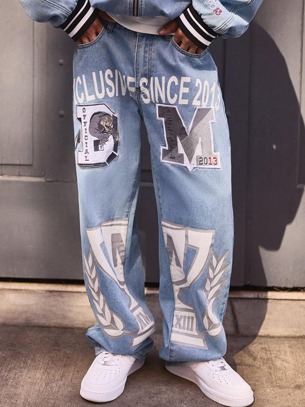 Men's Letter Cross Loose Jeans