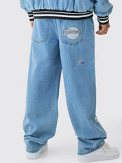 Men's Letter Cross Loose Jeans