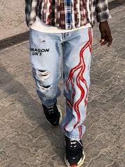 Men's Lightning Print Loose Jeans