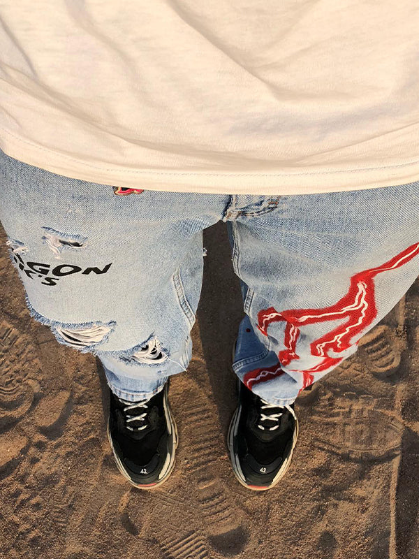 Men's Lightning Print Loose Jeans