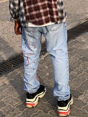 Men's Lightning Print Loose Jeans