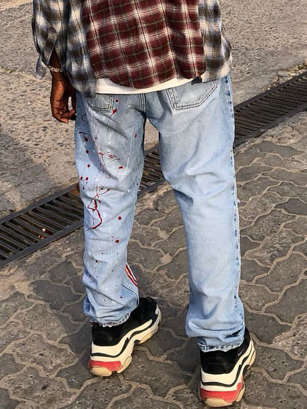 Men's Lightning Print Loose Jeans