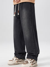 Men's Washed Aged Side Stripe Loose Jeans