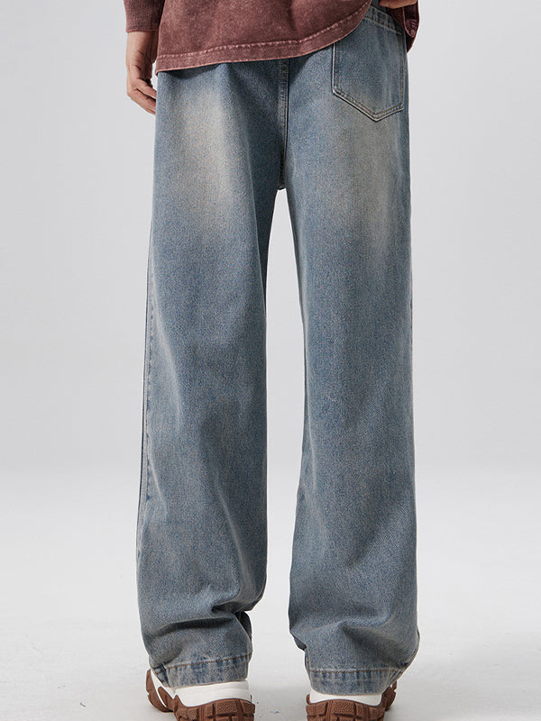 Men's Washed Aged Side Stripe Loose Jeans