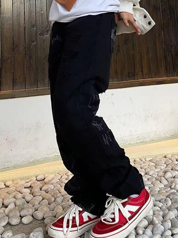 Men's Scraped Letter Loose Jeans